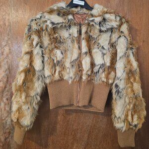 Vintage NWT M Big Chill Reversible Faux Red Fox Fur Crop Knit Trim Coat